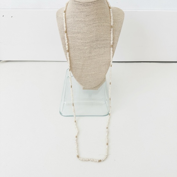 Genuine Pearl & Gold-Colored Bead Necklace White 38" - Picture 2 of 8